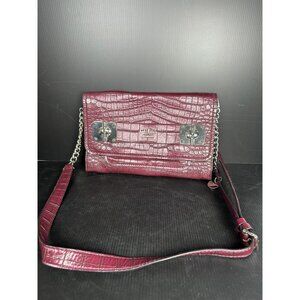 GUESS Handbag Shoulder Bag Y2K Purse Plum Alligator Skin‎ Style Silver Chain